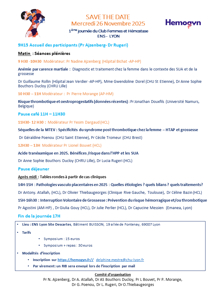 Affiche 1ère journée du Club Femmes et Hémostase